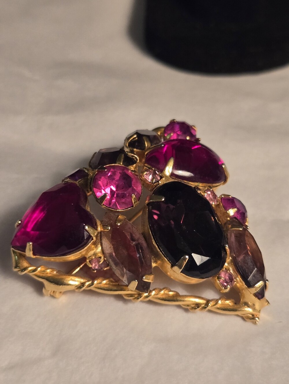 Vintage 1950s-60s Multicolor Statement Brooch Pin Gold Tone Faceted Glass Stones - Picture 7 of 14